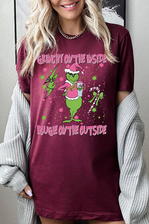 Grinchy & Bougie Christmas Holiday Unisex Short Sleeve Graphic Tee T-Shirt - Accessoriesforever
