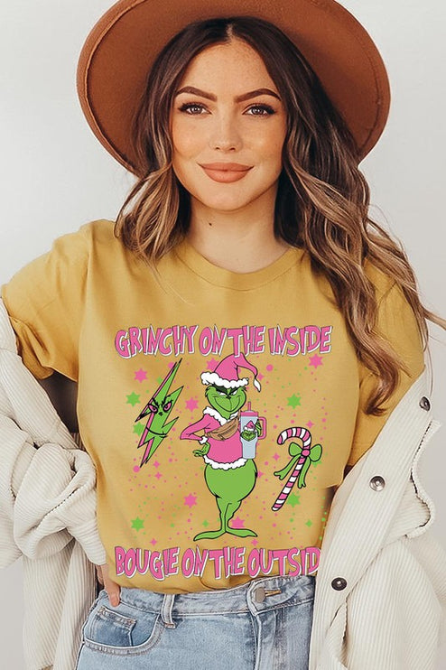 Grinchy & Bougie Christmas Holiday Unisex Short Sleeve Graphic Tee T-Shirt - Accessoriesforever