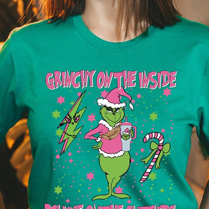 Grinchy & Bougie Christmas Holiday Unisex Short Sleeve Graphic Tee T-Shirt