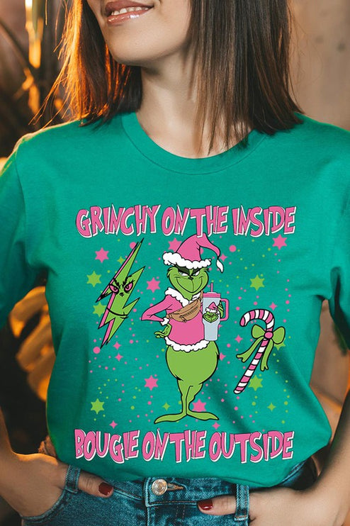 Grinchy & Bougie Christmas Holiday Unisex Short Sleeve Graphic Tee T-Shirt - Accessoriesforever