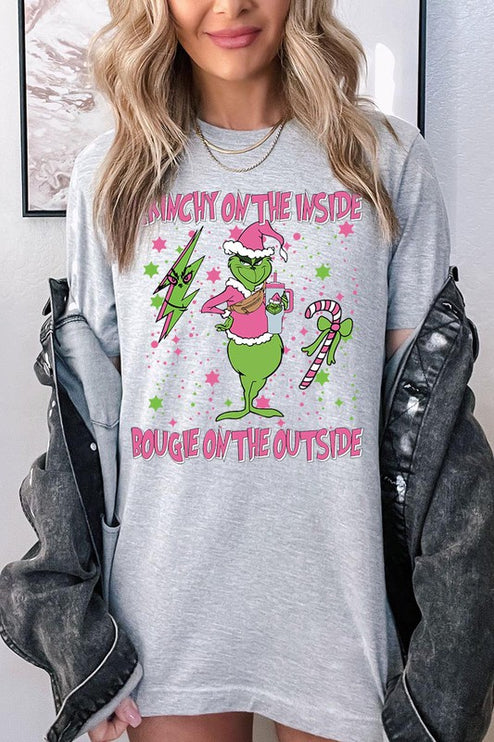 Grinchy & Bougie Christmas Holiday Unisex Short Sleeve Graphic Tee T-Shirt - Accessoriesforever