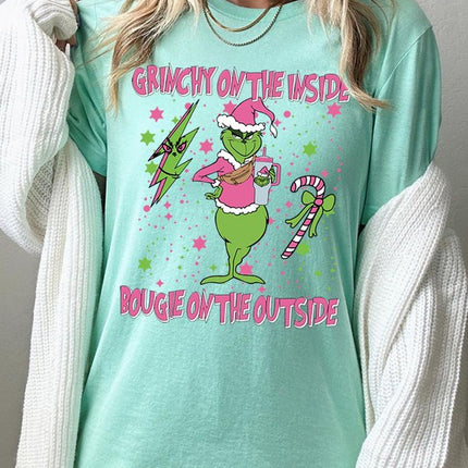 Grinchy & Bougie Christmas Holiday Unisex Short Sleeve Graphic Tee T-Shirt
