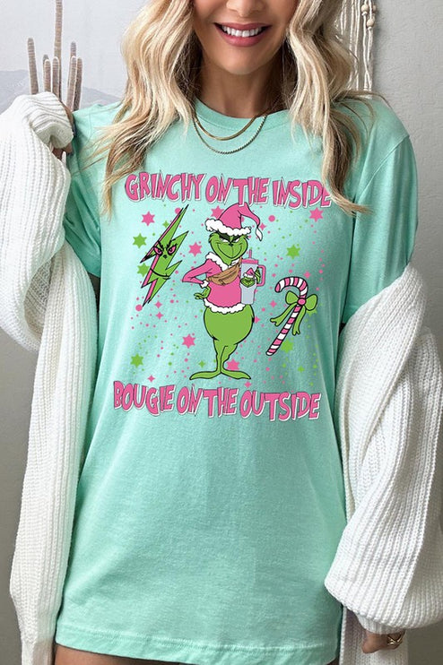 Grinchy & Bougie Christmas Holiday Unisex Short Sleeve Graphic Tee T-Shirt - Accessoriesforever