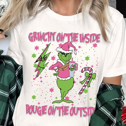 Grinchy & Bougie Christmas Holiday Unisex Short Sleeve Graphic Tee T-Shirt