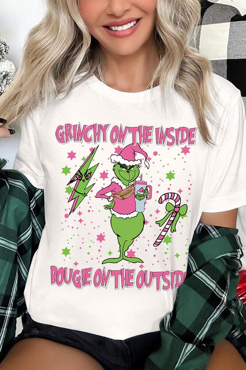Grinchy & Bougie Christmas Holiday Unisex Short Sleeve Graphic Tee T-Shirt - Accessoriesforever