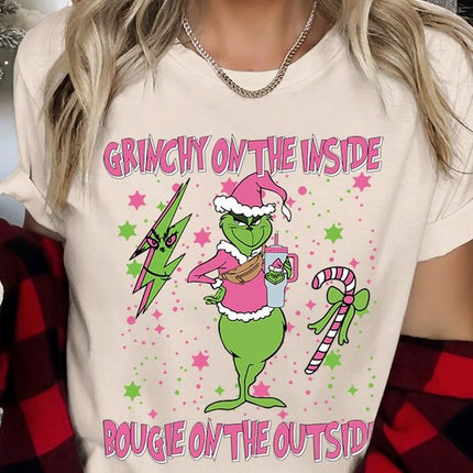 Grinchy & Bougie Christmas Holiday Unisex Short Sleeve Graphic Tee T-Shirt