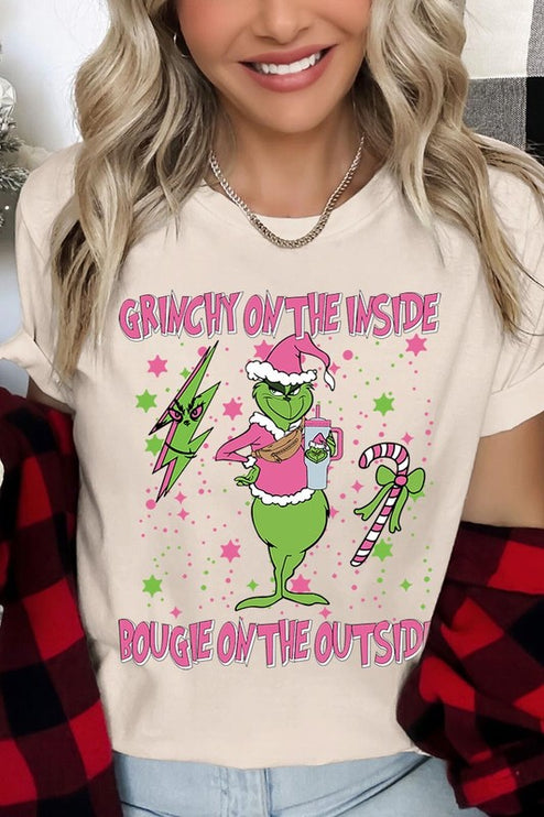 Grinchy & Bougie Christmas Holiday Unisex Short Sleeve Graphic Tee T-Shirt - Accessoriesforever