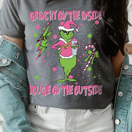 Grinchy & Bougie Christmas Holiday Unisex Short Sleeve Graphic Tee T-Shirt