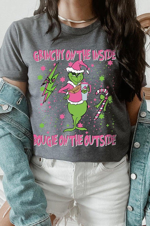 Grinchy & Bougie Christmas Holiday Unisex Short Sleeve Graphic Tee T-Shirt - Accessoriesforever