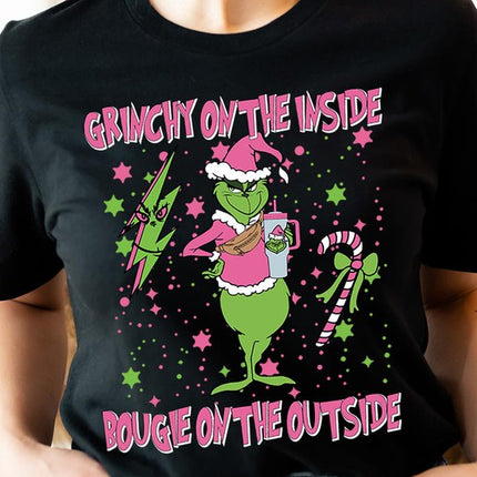 Grinchy & Bougie Christmas Holiday Unisex Short Sleeve Graphic Tee T-Shirt