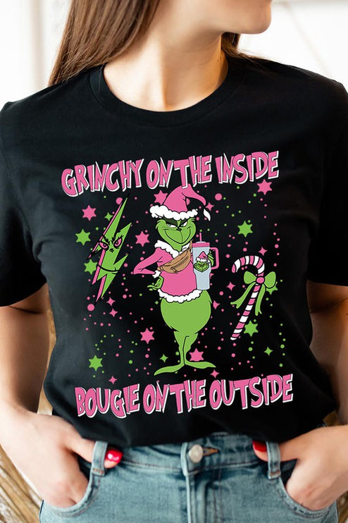 Grinchy & Bougie Christmas Holiday Unisex Short Sleeve Graphic Tee T-Shirt - Accessoriesforever