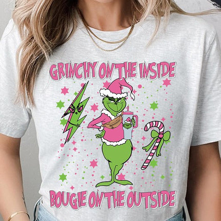 Grinchy & Bougie Christmas Holiday Unisex Short Sleeve Graphic Tee T-Shirt