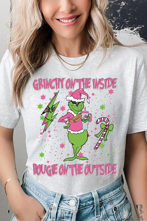 Grinchy & Bougie Christmas Holiday Unisex Short Sleeve Graphic Tee T-Shirt - Accessoriesforever