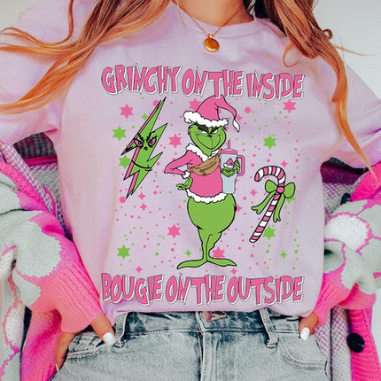 Grinchy & Bougie Christmas Holiday Unisex Short Sleeve Graphic Tee T-Shirt