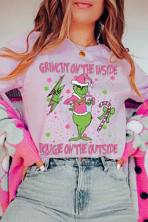 Grinchy & Bougie Christmas Holiday Unisex Short Sleeve Graphic Tee T-Shirt - Accessoriesforever
