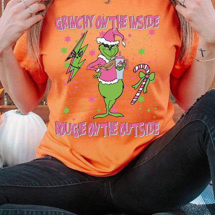 Grinchy & Bougie Christmas Holiday Unisex Short Sleeve Graphic Tee T-Shirt