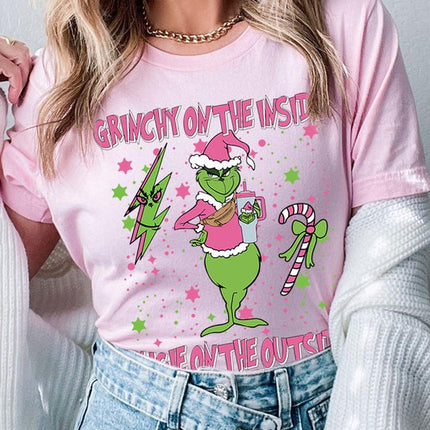 Grinchy & Bougie Christmas Holiday Unisex Short Sleeve Graphic Tee T-Shirt