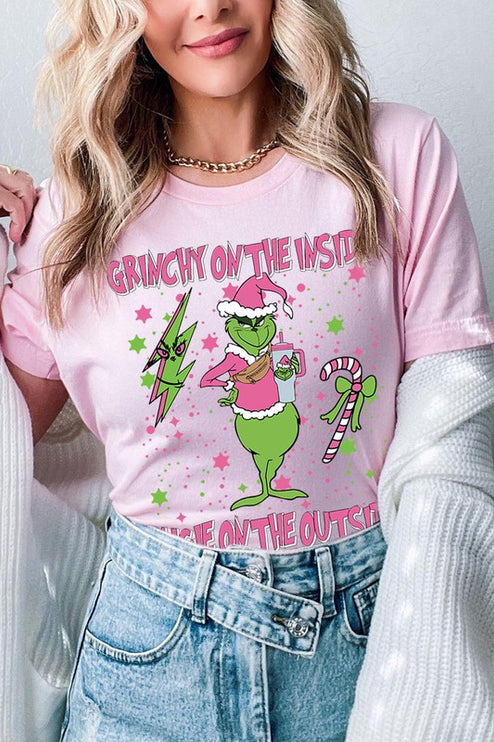 Grinchy & Bougie Christmas Holiday Unisex Short Sleeve Graphic Tee T-Shirt - Accessoriesforever