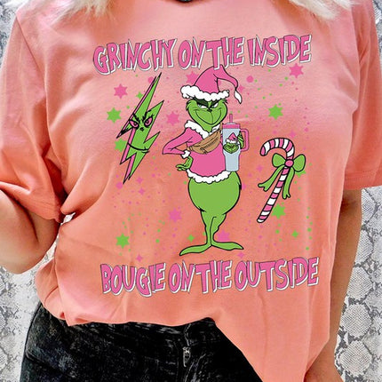 Grinchy & Bougie Christmas Holiday Unisex Short Sleeve Graphic Tee T-Shirt