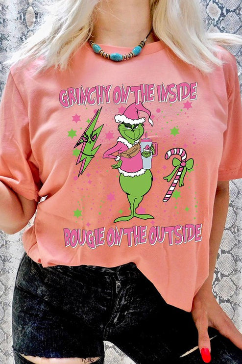 Grinchy & Bougie Christmas Holiday Unisex Short Sleeve Graphic Tee T-Shirt - Accessoriesforever