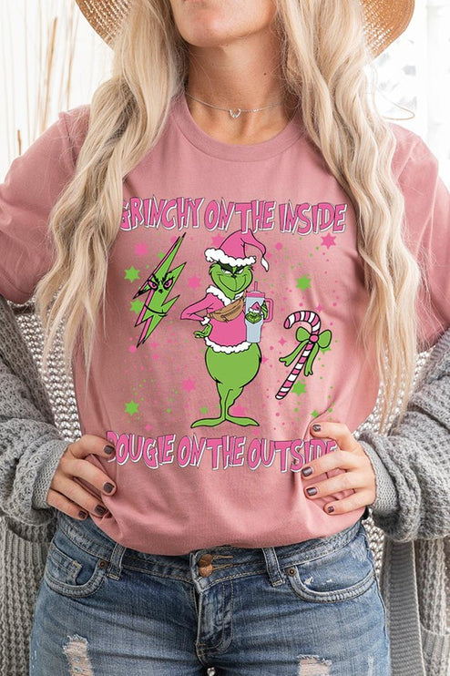 Grinchy & Bougie Christmas Holiday Unisex Short Sleeve Graphic Tee T-Shirt - Accessoriesforever