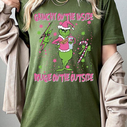 Grinchy & Bougie Christmas Holiday Unisex Short Sleeve Graphic Tee T-Shirt