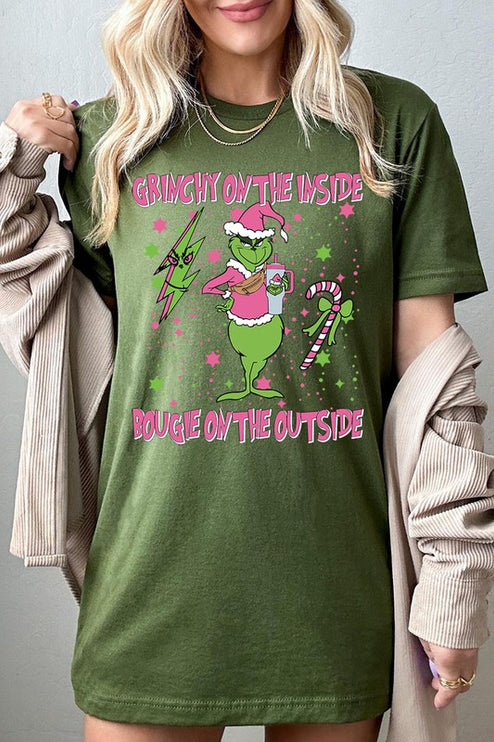 Grinchy & Bougie Christmas Holiday Unisex Short Sleeve Graphic Tee T-Shirt - Accessoriesforever