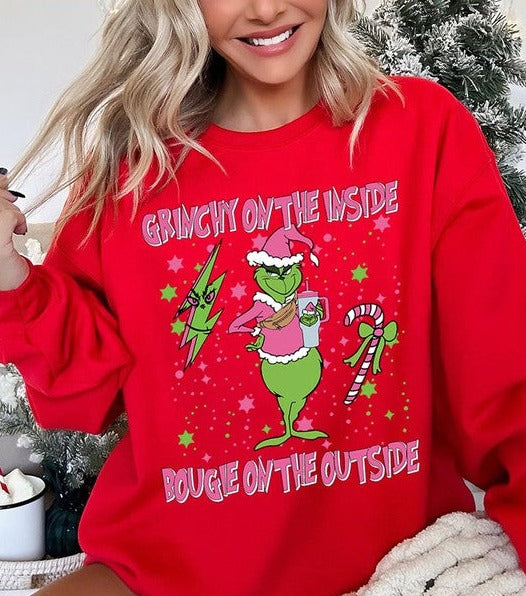 Grinchy & Bougie Christmas Holiday Unisex Long Sleeve Graphic Sweatshirt - Accessoriesforever