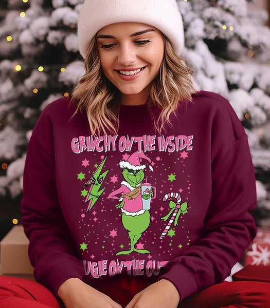 Grinchy & Bougie Christmas Holiday Unisex Long Sleeve Graphic Sweatshirt - Accessoriesforever