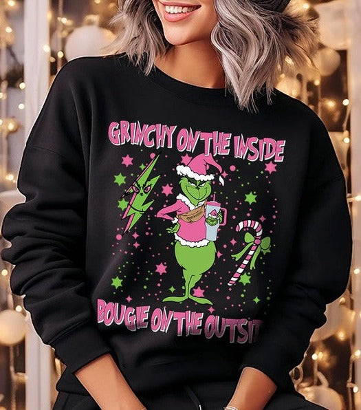 Grinchy & Bougie Christmas Holiday Unisex Long Sleeve Graphic Sweatshirt - Accessoriesforever