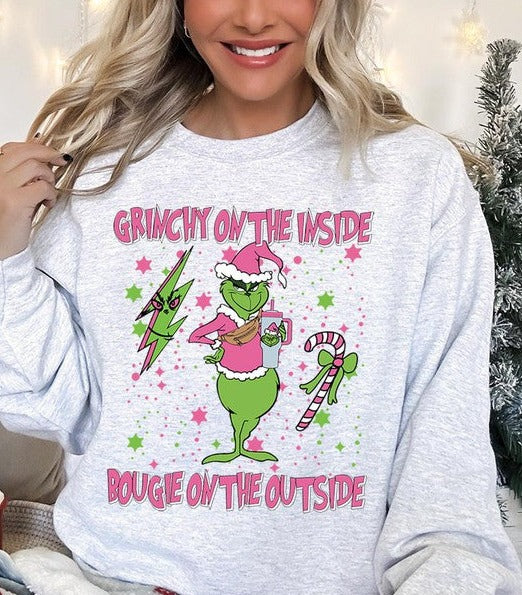 Grinchy & Bougie Christmas Holiday Unisex Long Sleeve Graphic Sweatshirt - Accessoriesforever