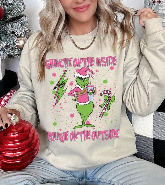 Grinchy & Bougie Christmas Holiday Unisex Long Sleeve Graphic Sweatshirt - Accessoriesforever