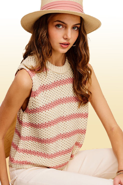 Classy Chunky Stripe Sleeveless Fashion Sweater Vest Top