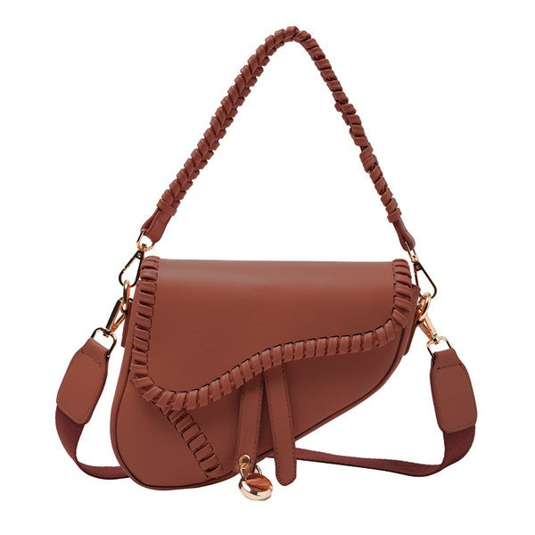 Chic Saddle Crossbody Handbag with Elegant Stitch Detail - Accessoriesforever