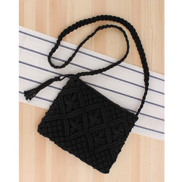 Boho Chic Macrame Crossbody Bag with Woven Design - Accessoriesforever
