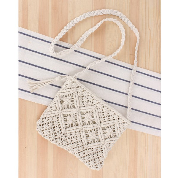 Boho Chic Macrame Crossbody Bag with Woven Design - Accessoriesforever