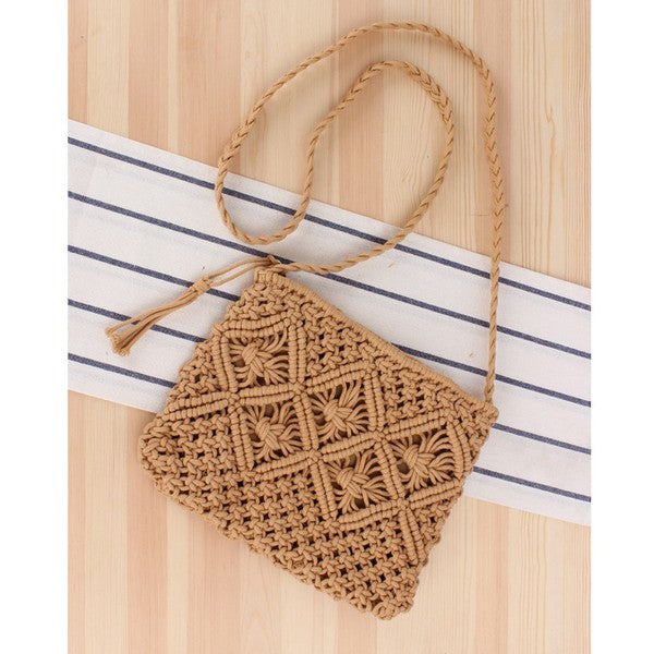 Boho Chic Macrame Crossbody Bag with Woven Design - Accessoriesforever
