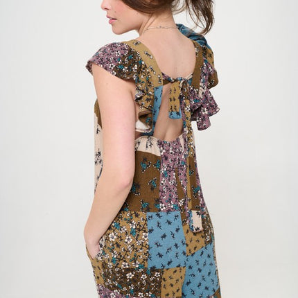 Boho Elegance Patchwork Ruffle Knit Maxi Jumpsuit