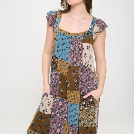 Boho Elegance Patchwork Ruffle Knit Maxi Jumpsuit