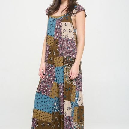 Boho Elegance Patchwork Ruffle Knit Maxi Jumpsuit