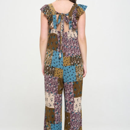 Boho Elegance Patchwork Ruffle Knit Maxi Jumpsuit
