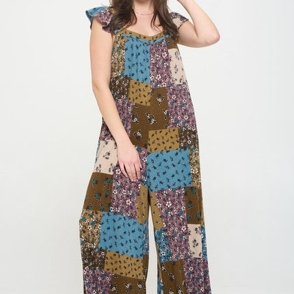 Boho Elegance Patchwork Ruffle Knit Maxi Jumpsuit