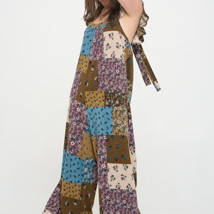 Boho Elegance Patchwork Ruffle Knit Maxi Jumpsuit
