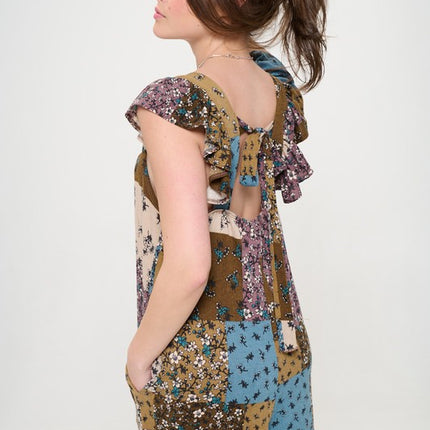 Boho Elegance Patchwork Ruffle Knit Maxi Jumpsuit