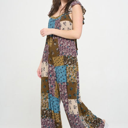 Boho Elegance Patchwork Ruffle Knit Maxi Jumpsuit