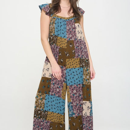Boho Elegance Patchwork Ruffle Knit Maxi Jumpsuit