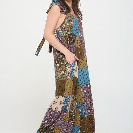 Boho Elegance Patchwork Ruffle Knit Maxi Jumpsuit