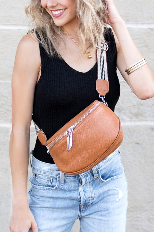 Stylish Hazel Genuine Leather Adjustable Crossbody Sling Bag