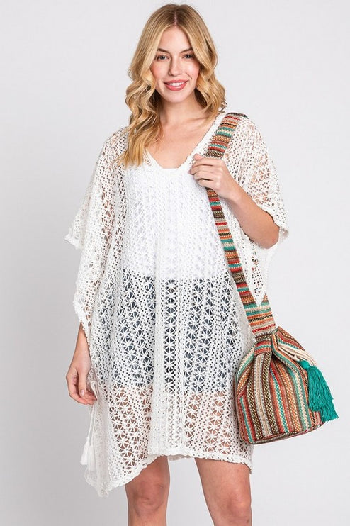 Striped Cotton Tassel Boho Bucket Shoulder Crossbody Bag