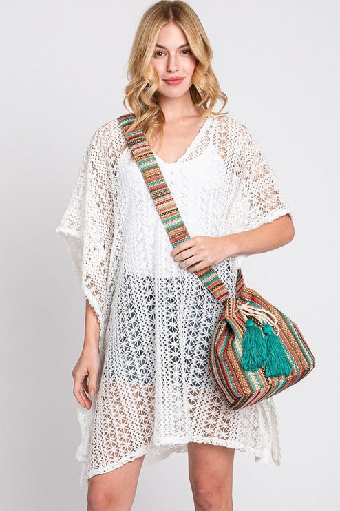 Striped Cotton Tassel Boho Bucket Shoulder Crossbody Bag